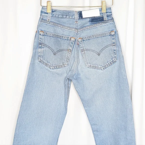 Re/Done Levi's High Rise Stove Pipe Jeans Denim Indigo Cotton Raw Hem - Picture 7 of 12